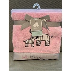Just Born “Hello Little One” Pink Zebra Plush Baby Blanket Grey Satin Trim New